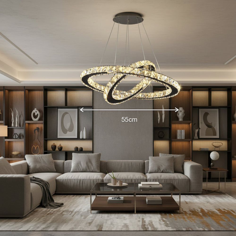 LED luster s diaľkovým ovládačom a krištáľmi PRISM LUMINIS 58 W, 2 kruhy, studené/cieple/neuterálne svetlo, stmívateľný, chrom a biela, nastaviteľná výška, imaginea 7