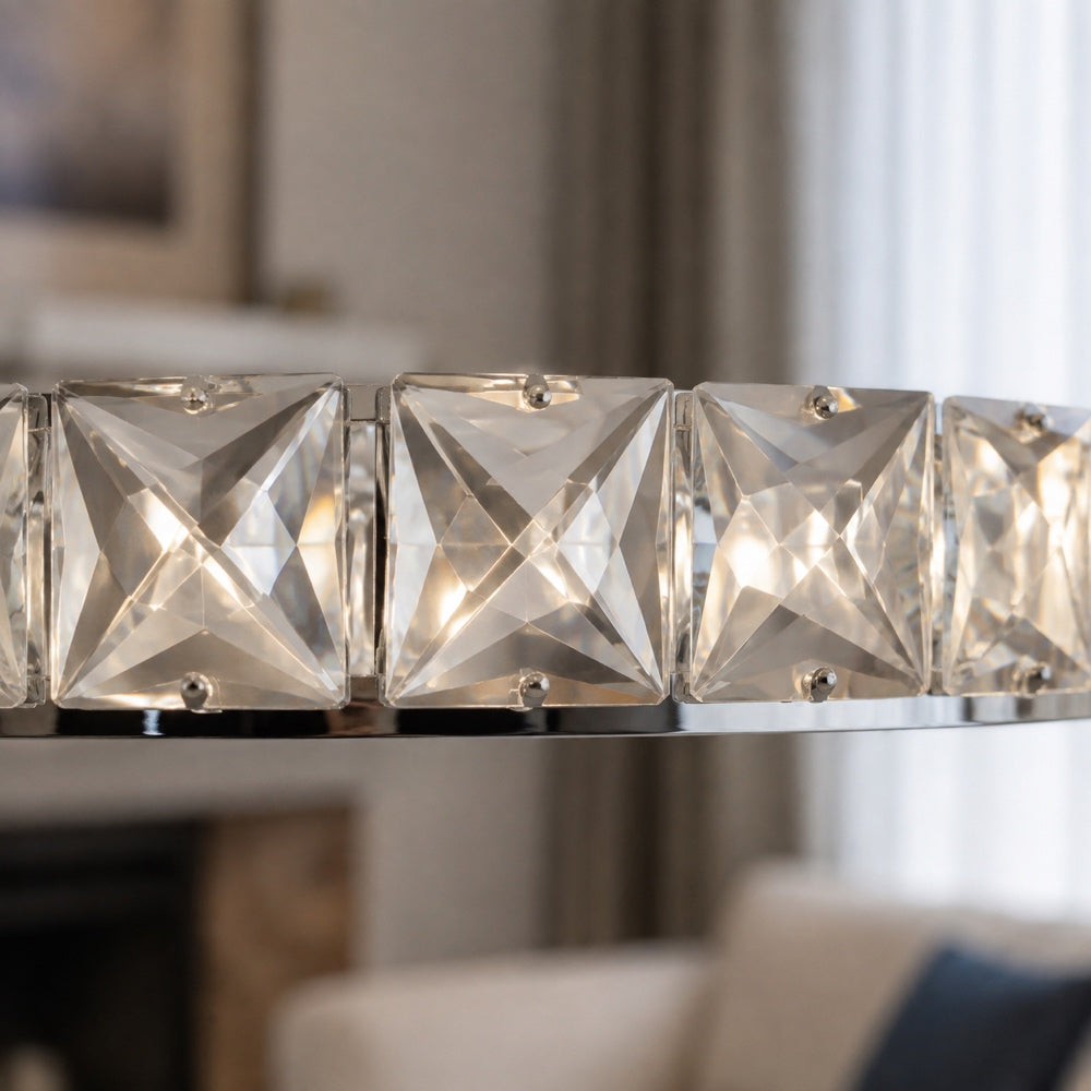 LED luster s diaľkovým ovládačom a krištáľmi PRISM LUMINIS 58 W, 2 kruhy, studené/cieple/neuterálne svetlo, stmívateľný, chrom a biela, nastaviteľná výška, imaginea 2
