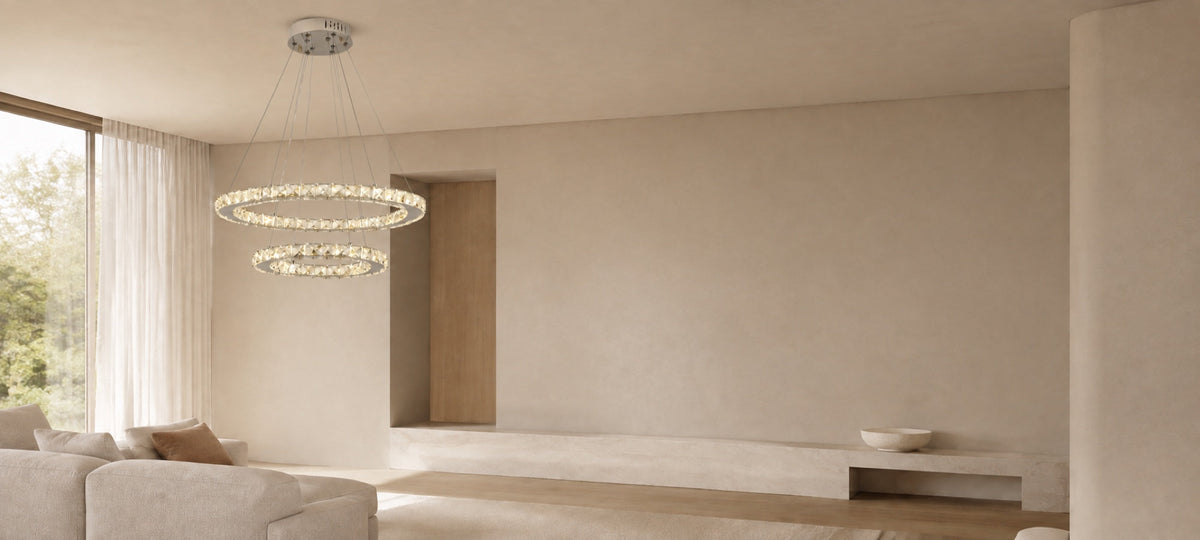 LED luster s diaľkovým ovládačom a krištáľmi PRISM LUMINIS 58 W, 2 kruhy, studené/cieple/neuterálne svetlo, stmívateľný, chrom a biela, nastaviteľná výška, imaginea 15