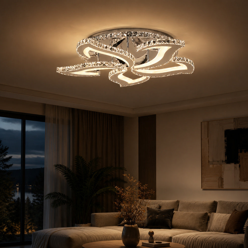 Lustra LED Alejandro cu Telecomanda, 71W, 4 Flori, Lumina Dimabila Rece/Calda/Neutra, Crom