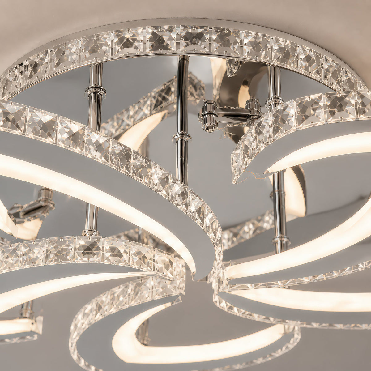 Alejandro RGB 88W LED Chandelier with Remote Control and Crystal, 5 Arms, Cool/Warm/Neutral Light, Dimmable, Glossy Chrome, imaginea 10