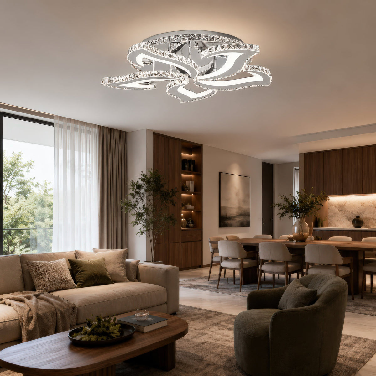 Alejandro RGB 88W LED Chandelier with Remote Control and Crystal, 5 Arms, Cool/Warm/Neutral Light, Dimmable, Glossy Chrome, imaginea 11