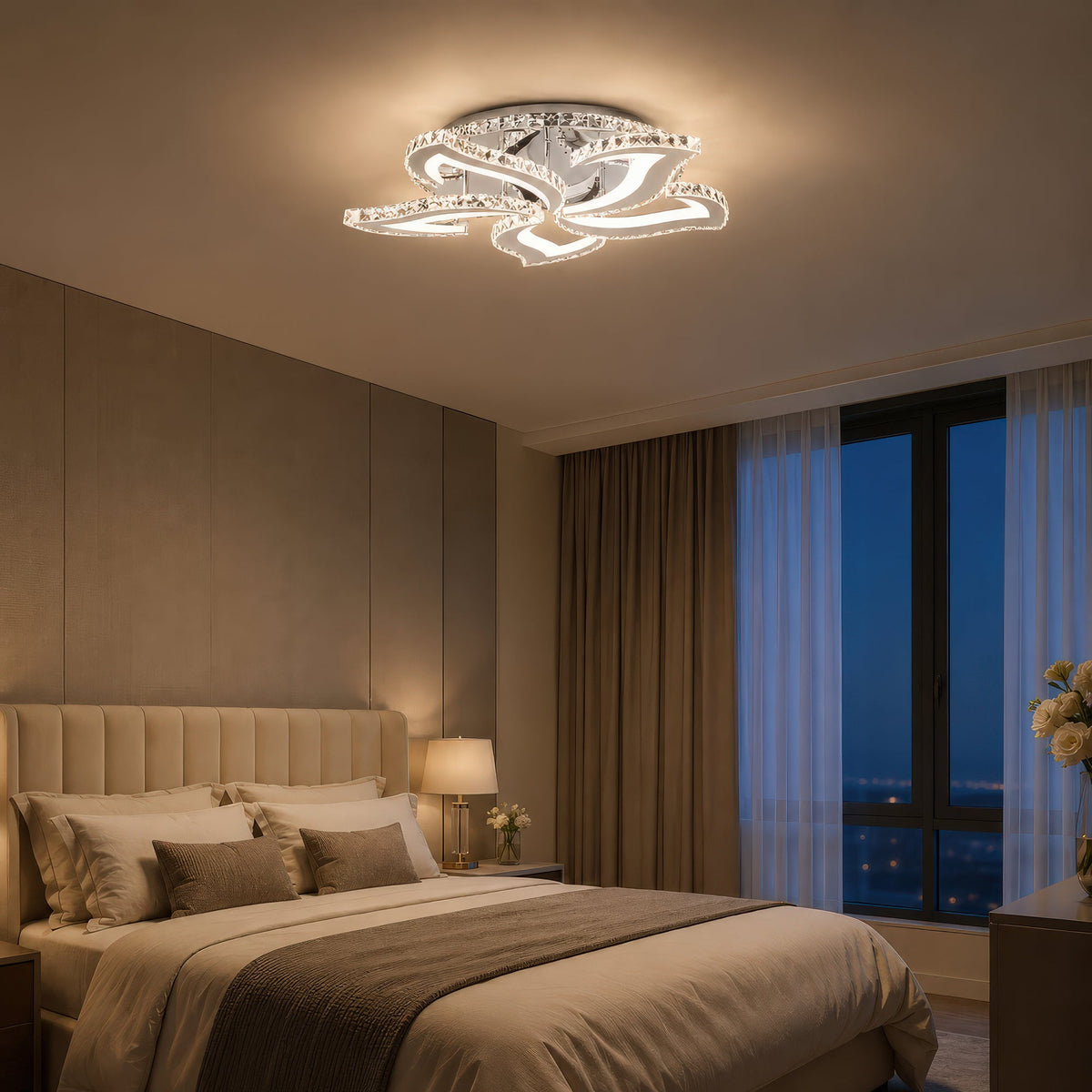Alejandro RGB 88W LED Chandelier with Remote Control and Crystal, 5 Arms, Cool/Warm/Neutral Light, Dimmable, Glossy Chrome, imaginea 12