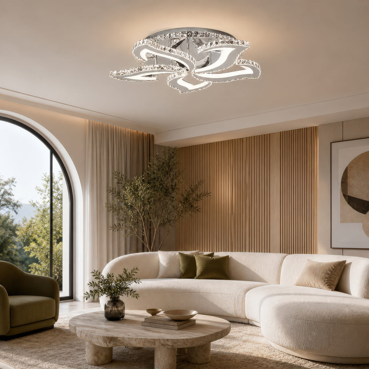 Alejandro RGB 88W LED Chandelier with Remote Control and Crystal, 5 Arms, Cool/Warm/Neutral Light, Dimmable, Glossy Chrome, imaginea 13