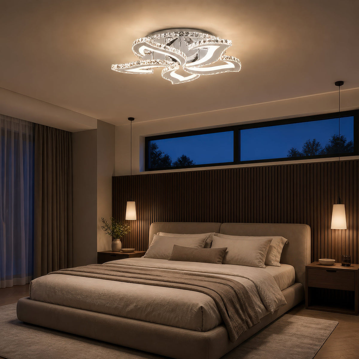 Alejandro RGB 88W LED Chandelier with Remote Control and Crystal, 5 Arms, Cool/Warm/Neutral Light, Dimmable, Glossy Chrome, imaginea 14