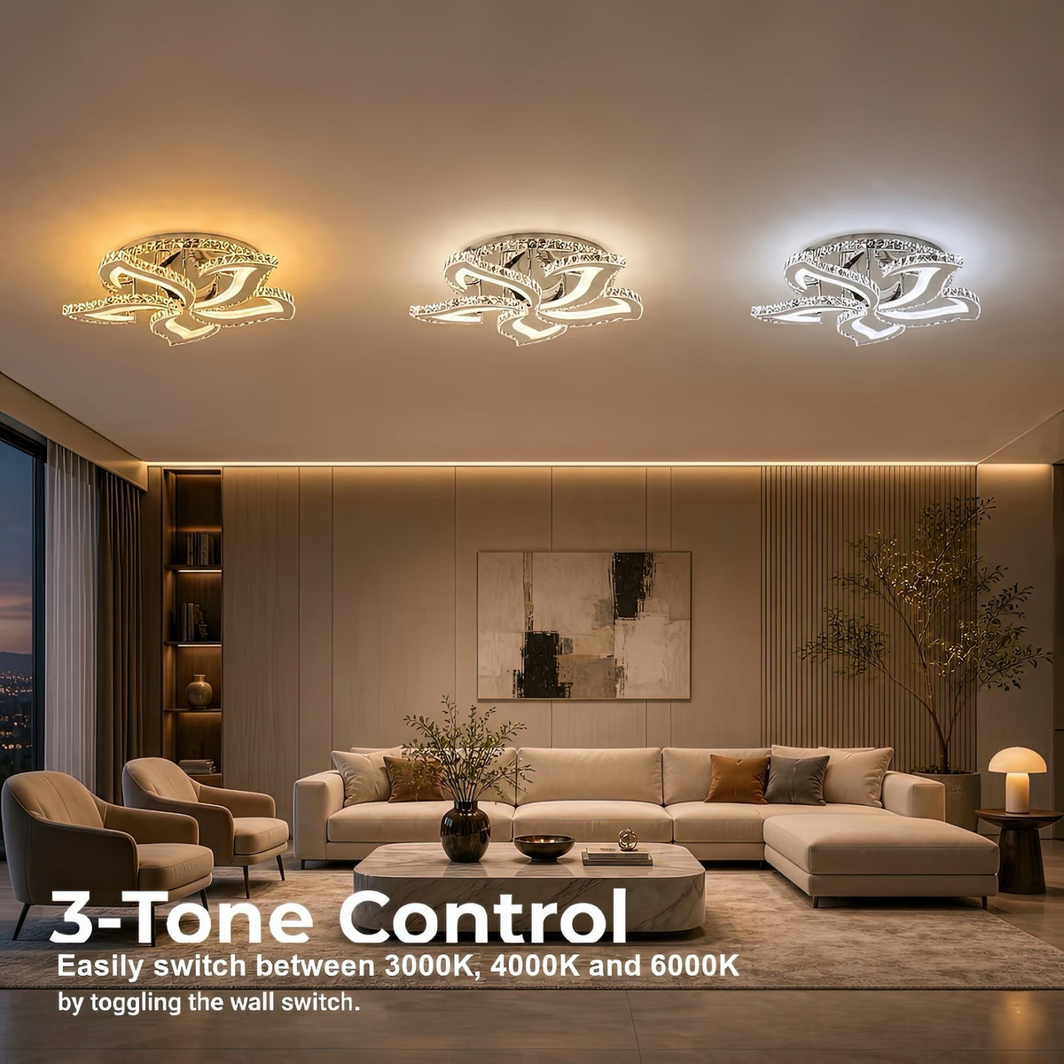 Alejandro RGB 88W LED Chandelier with Remote Control and Crystal, 5 Arms, Cool/Warm/Neutral Light, Dimmable, Glossy Chrome, imaginea 5