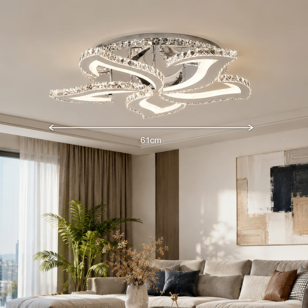 Alejandro RGB 88W LED Chandelier with Remote Control and Crystal, 5 Arms, Cool/Warm/Neutral Light, Dimmable, Glossy Chrome, imaginea 7