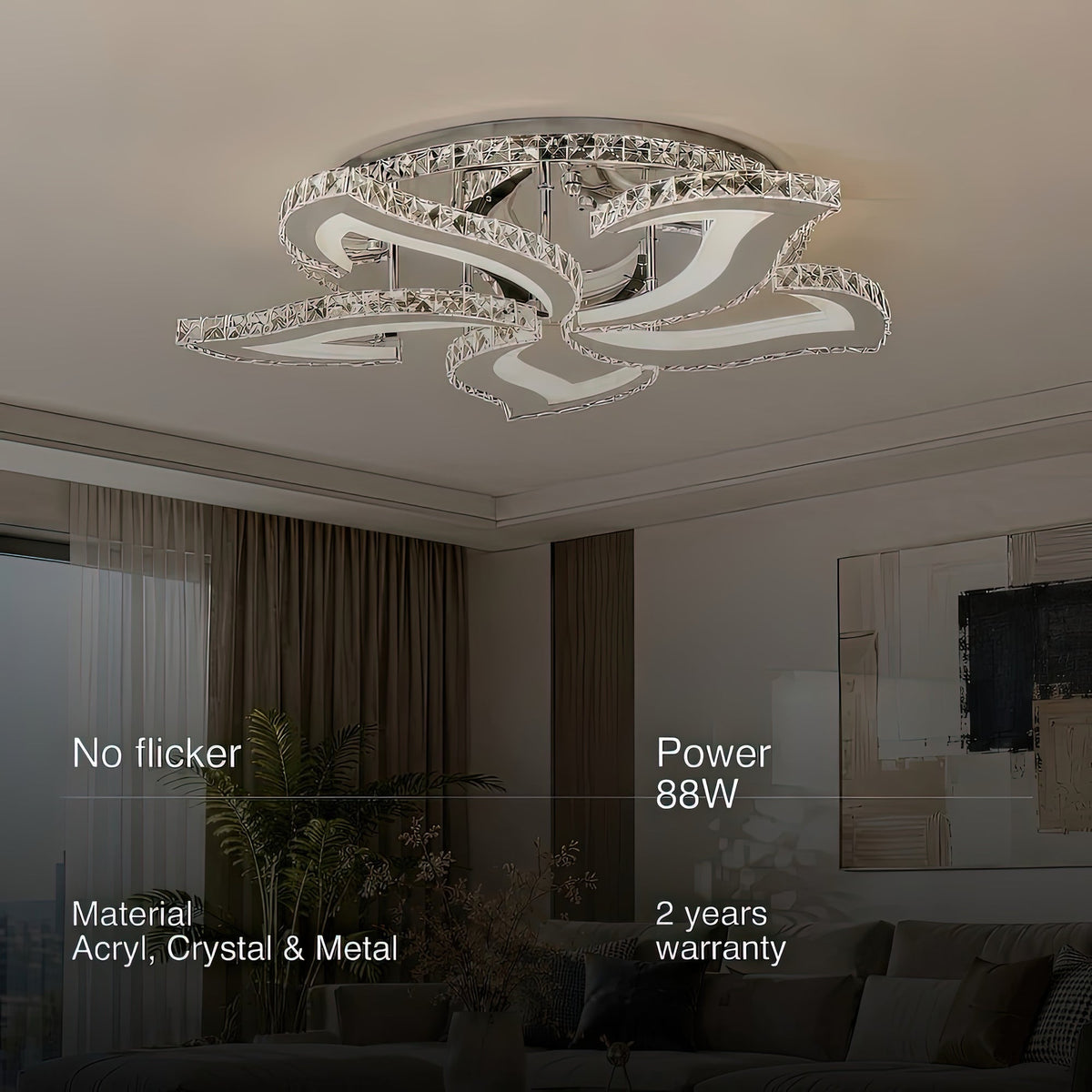 Alejandro RGB 88W LED Chandelier with Remote Control and Crystal, 5 Arms, Cool/Warm/Neutral Light, Dimmable, Glossy Chrome, imaginea 8