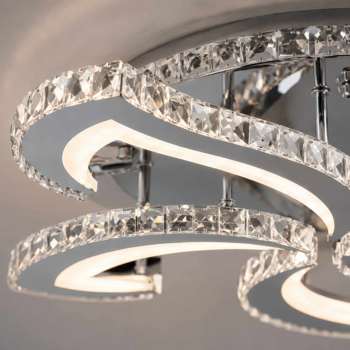 Alejandro RGB 88W LED Chandelier with Remote Control and Crystal, 5 Arms, Cool/Warm/Neutral Light, Dimmable, Glossy Chrome, imaginea 2