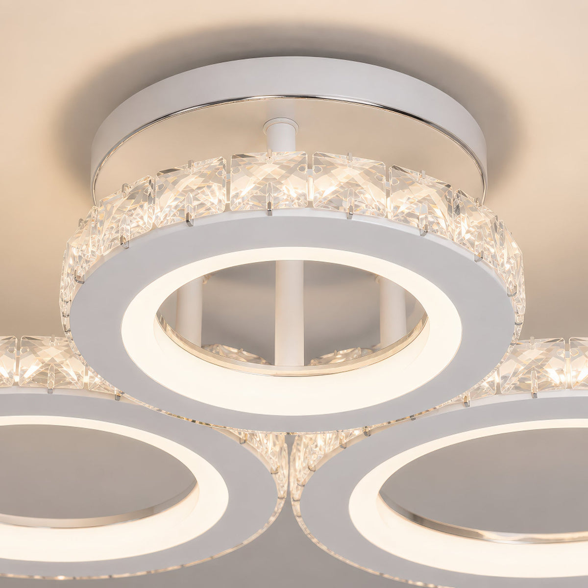 Lustra LED cu telecomanda si cristal NOVA ROTONDA RGB 75W, 3 Cercuri, lumina Rece/Calda/Neutra, Dimabila, Alb, imaginea 9