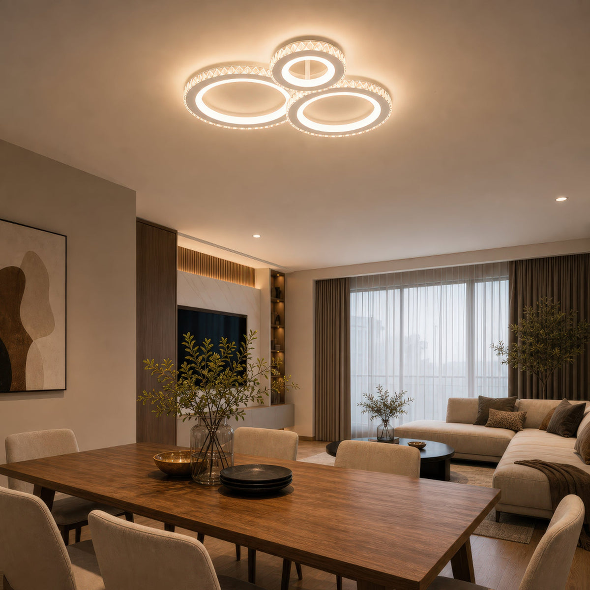 Lustra LED cu telecomanda si cristal NOVA ROTONDA RGB 75W, 3 Cercuri, lumina Rece/Calda/Neutra, Dimabila, Alb, imaginea 10