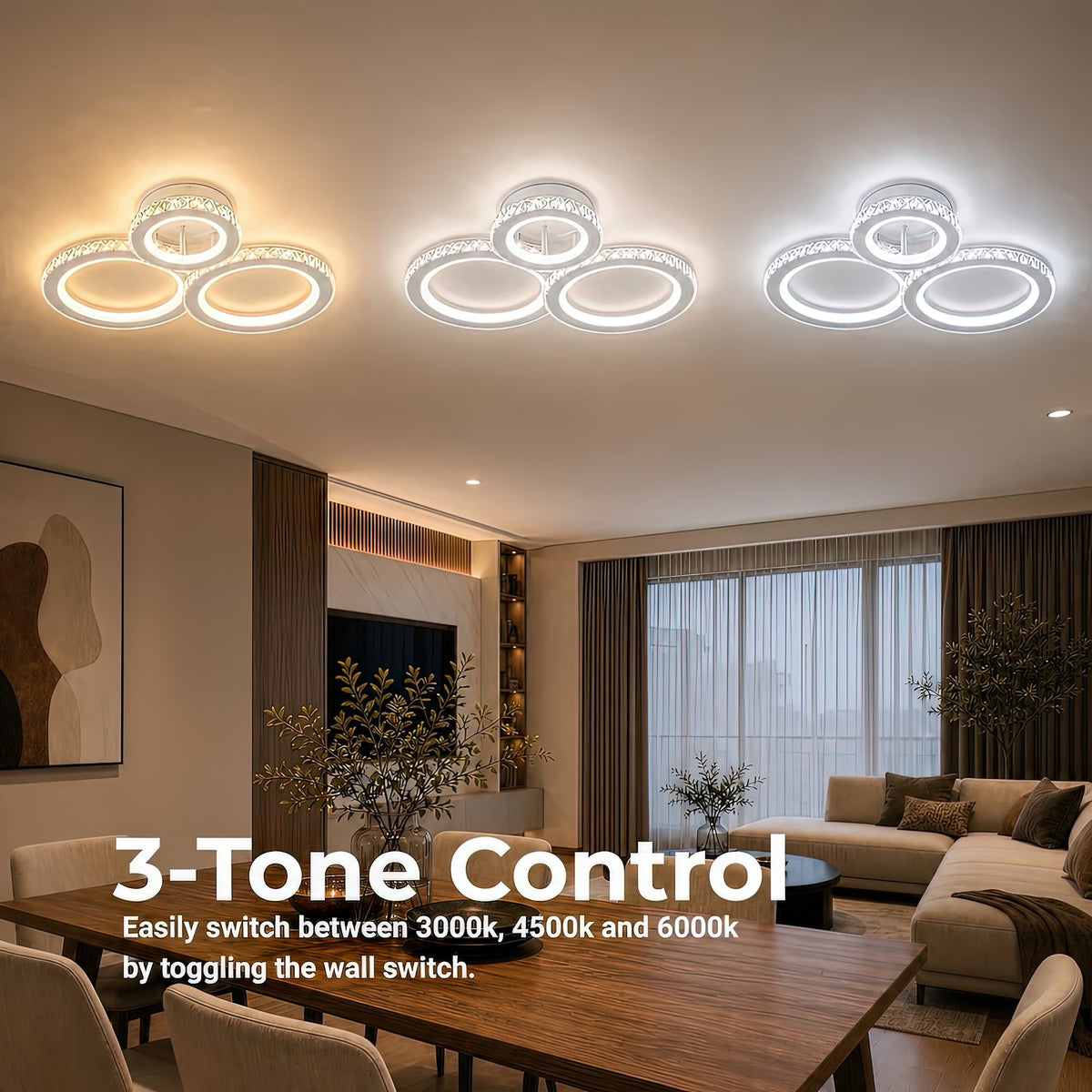 Lustra LED cu telecomanda si cristal NOVA ROTONDA RGB 75W, 3 Cercuri, lumina Rece/Calda/Neutra, Dimabila, Alb, imaginea 5