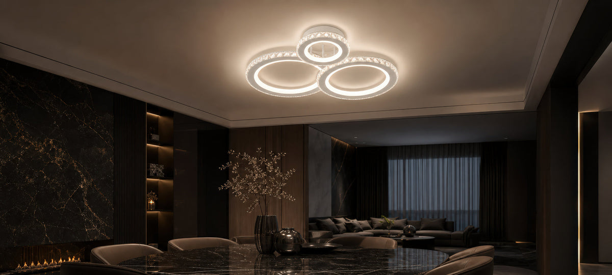 Lustra LED cu telecomanda si cristal NOVA ROTONDA RGB 75W, 3 Cercuri, lumina Rece/Calda/Neutra, Dimabila, Alb, imaginea 14