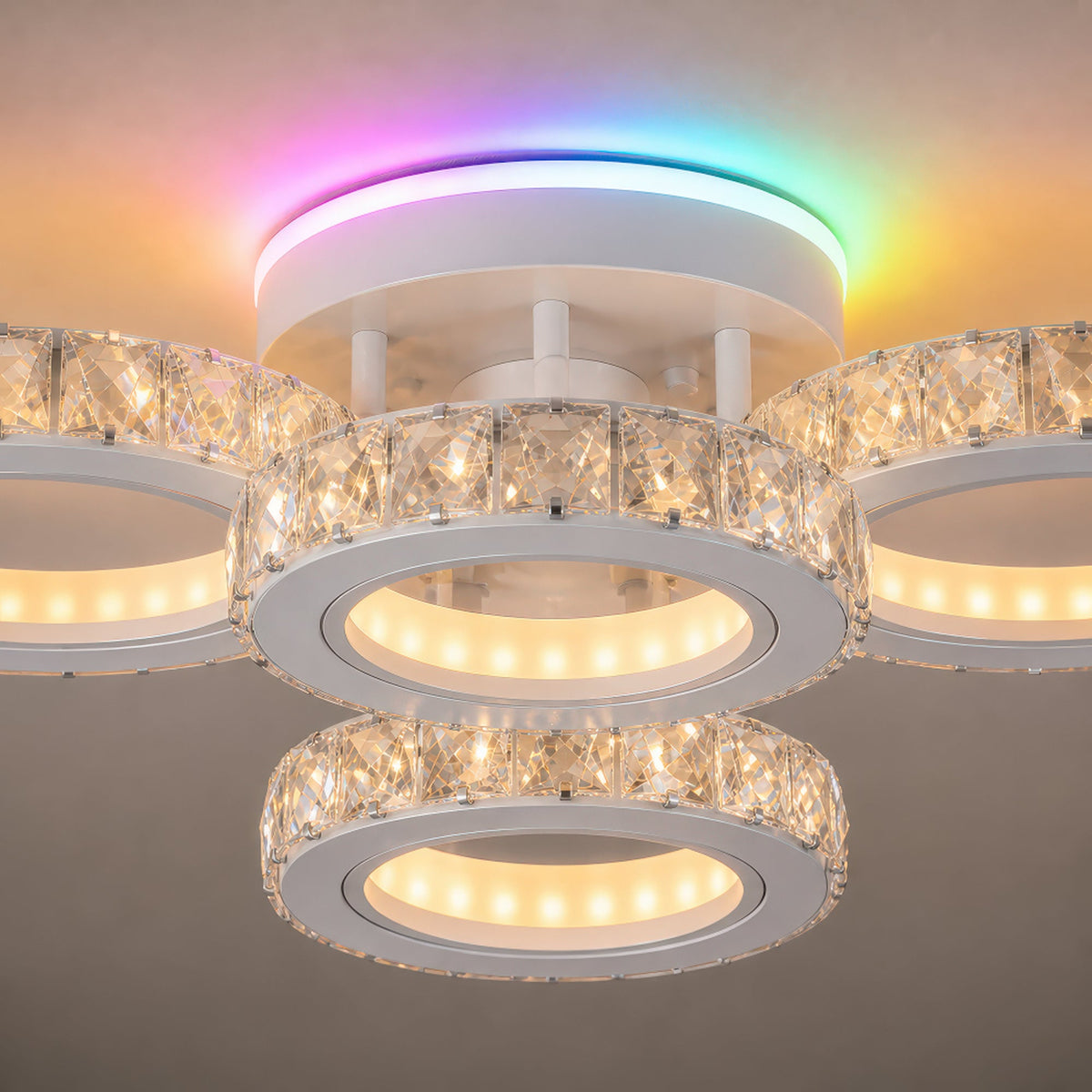 Plafoniera LED cu telecomanda si cristal NOVA ROTONDA RGB 82W, 4 Cercuri, lumina Rece/Calda/Neutra, Dimabila, Alb, imaginea 10
