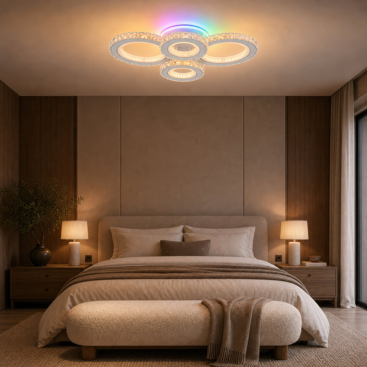 Plafoniera LED cu telecomanda si cristal NOVA ROTONDA RGB 82W, 4 Cercuri, lumina Rece/Calda/Neutra, Dimabila, Alb, imaginea 14