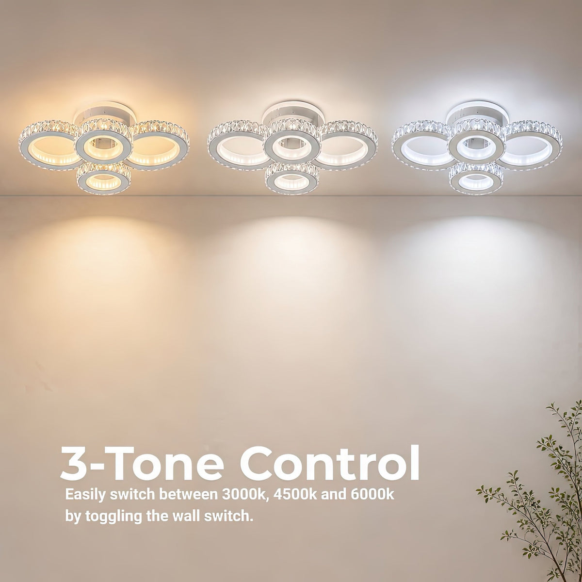 LED stropné svetidlo s diaľkovým ovládačom a krištáľom NOVA ROTONDA RGB 82 W, 4 kruhy, studené/teplé/neuterálne svetlo, stmívateľné, biele, imaginea 5