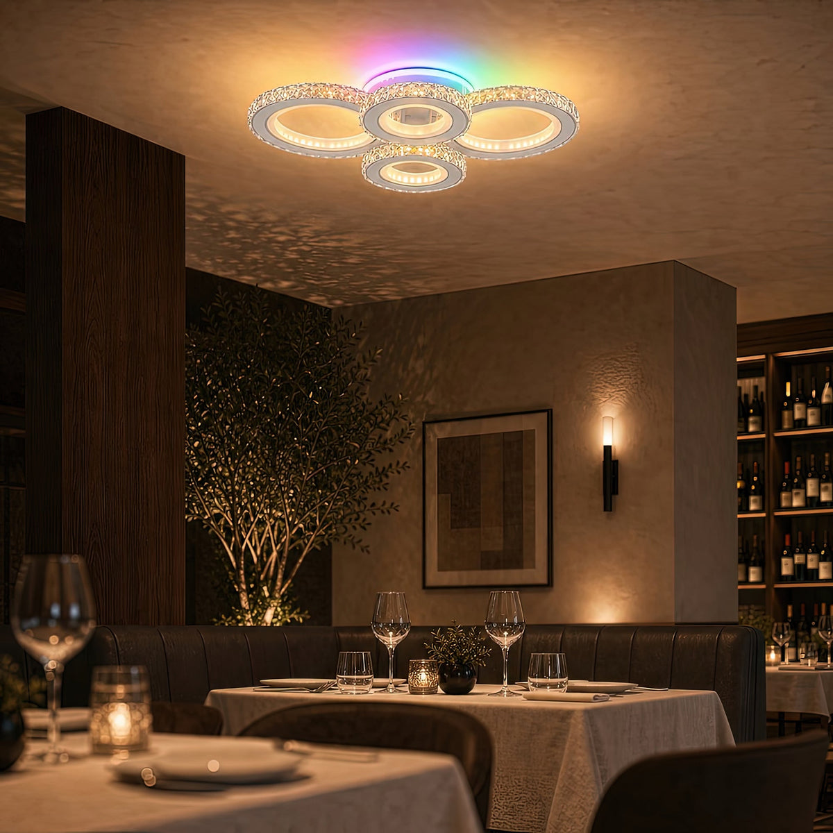 Plafoniera LED cu telecomanda si cristal NOVA ROTONDA RGB 82W, 4 Cercuri, lumina Rece/Calda/Neutra, Dimabila, Alb, imaginea 8
