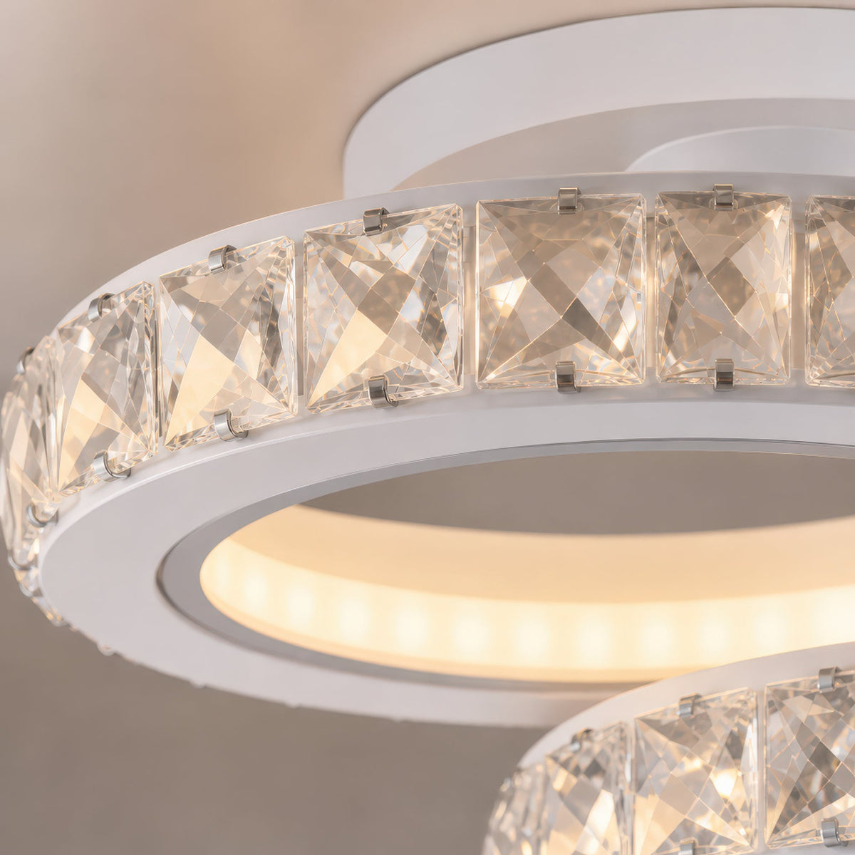 LED stropné svetidlo s diaľkovým ovládačom a krištáľom NOVA ROTONDA RGB 82 W, 4 kruhy, studené/teplé/neuterálne svetlo, stmívateľné, biele, imaginea 2