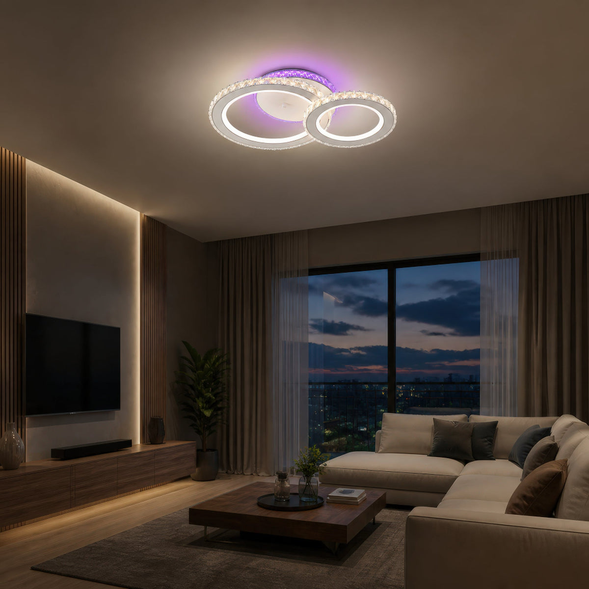 LED luster s diaľkovým ovládačom a krištáľom NOVA ROTONDA RGB 42 W, 2 kruhy, studené/teplé/neuterálne svetlo, stmívateľný, biela farba, imaginea 10