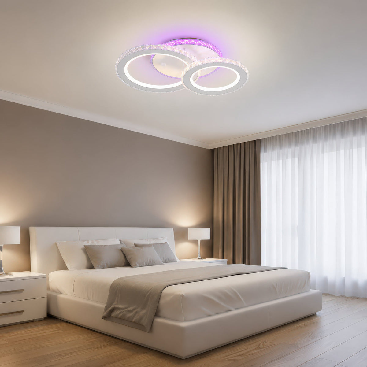 LED luster s diaľkovým ovládačom a krištáľom NOVA ROTONDA RGB 42 W, 2 kruhy, studené/teplé/neuterálne svetlo, stmívateľný, biela farba, imaginea 11