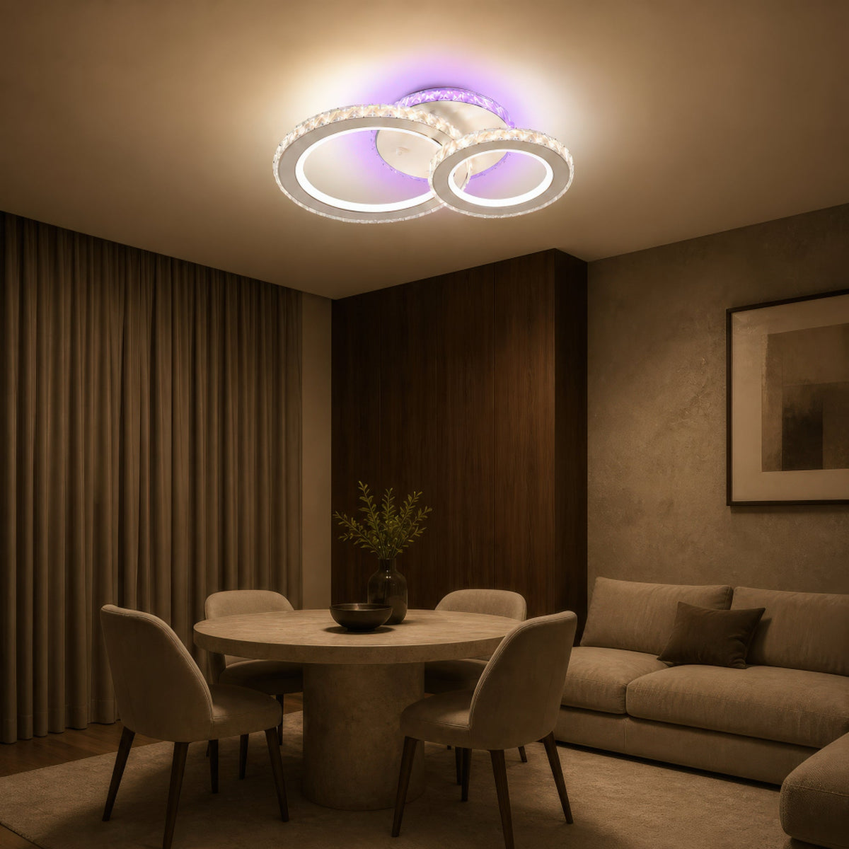 LED luster s diaľkovým ovládačom a krištáľom NOVA ROTONDA RGB 42 W, 2 kruhy, studené/teplé/neuterálne svetlo, stmívateľný, biela farba, imaginea 12