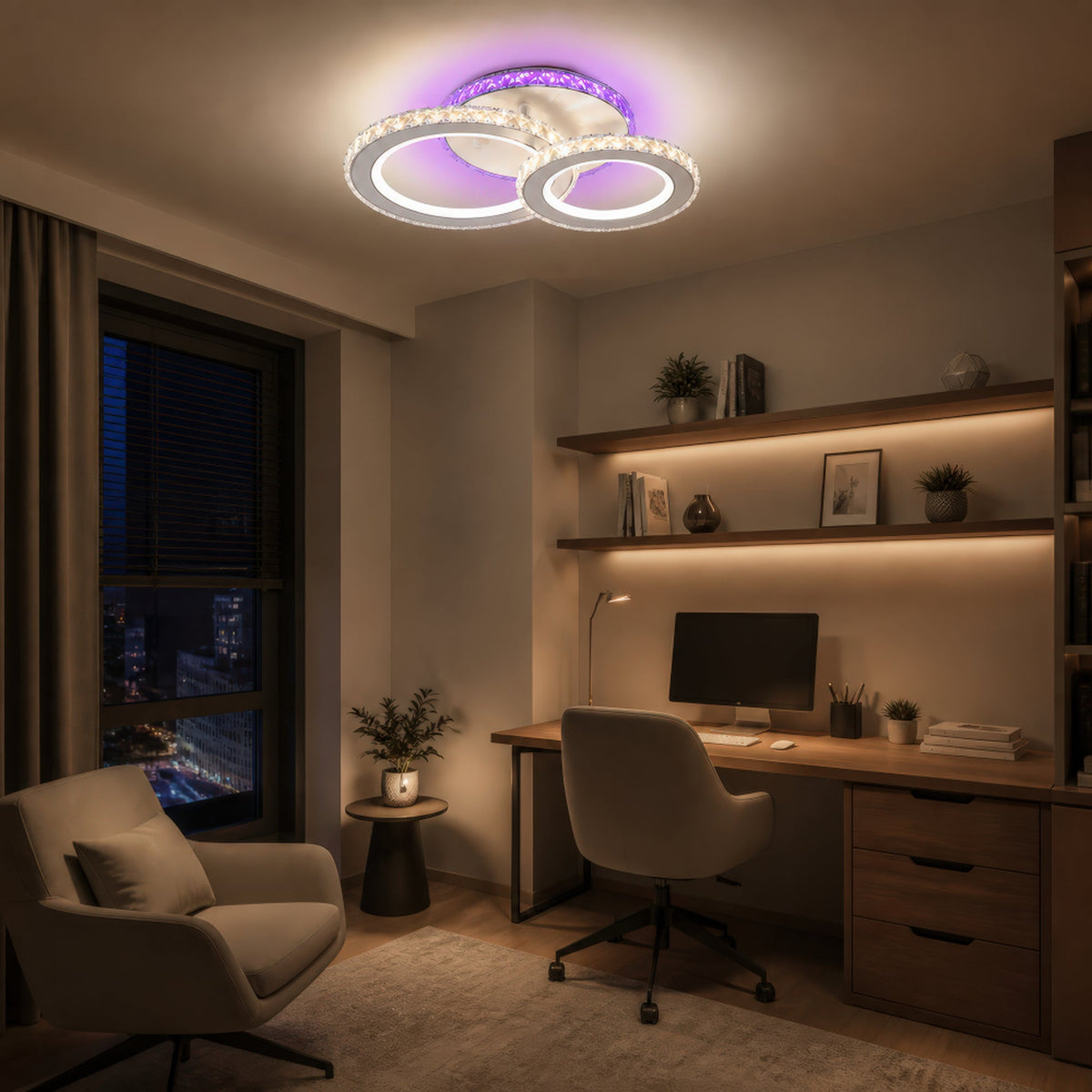 LED luster s diaľkovým ovládačom a krištáľom NOVA ROTONDA RGB 42 W, 2 kruhy, studené/teplé/neuterálne svetlo, stmívateľný, biela farba, imaginea 13