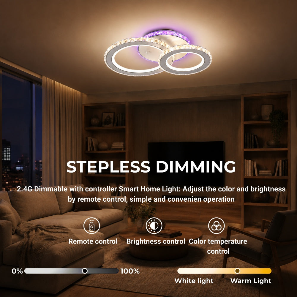 LED luster s diaľkovým ovládačom a krištáľom NOVA ROTONDA RGB 42 W, 2 kruhy, studené/teplé/neuterálne svetlo, stmívateľný, biela farba, imaginea 4
