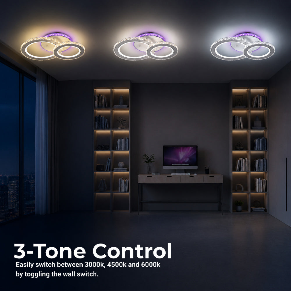 LED luster s diaľkovým ovládačom a krištáľom NOVA ROTONDA RGB 42 W, 2 kruhy, studené/teplé/neuterálne svetlo, stmívateľný, biela farba, imaginea 5