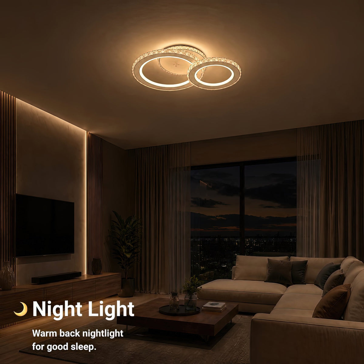 LED luster s diaľkovým ovládačom a krištáľom NOVA ROTONDA RGB 42 W, 2 kruhy, studené/teplé/neuterálne svetlo, stmívateľný, biela farba, imaginea 6
