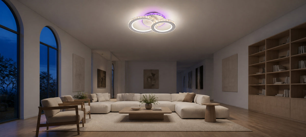LED luster s diaľkovým ovládačom a krištáľom NOVA ROTONDA RGB 42 W, 2 kruhy, studené/teplé/neuterálne svetlo, stmívateľný, biela farba, imaginea 14