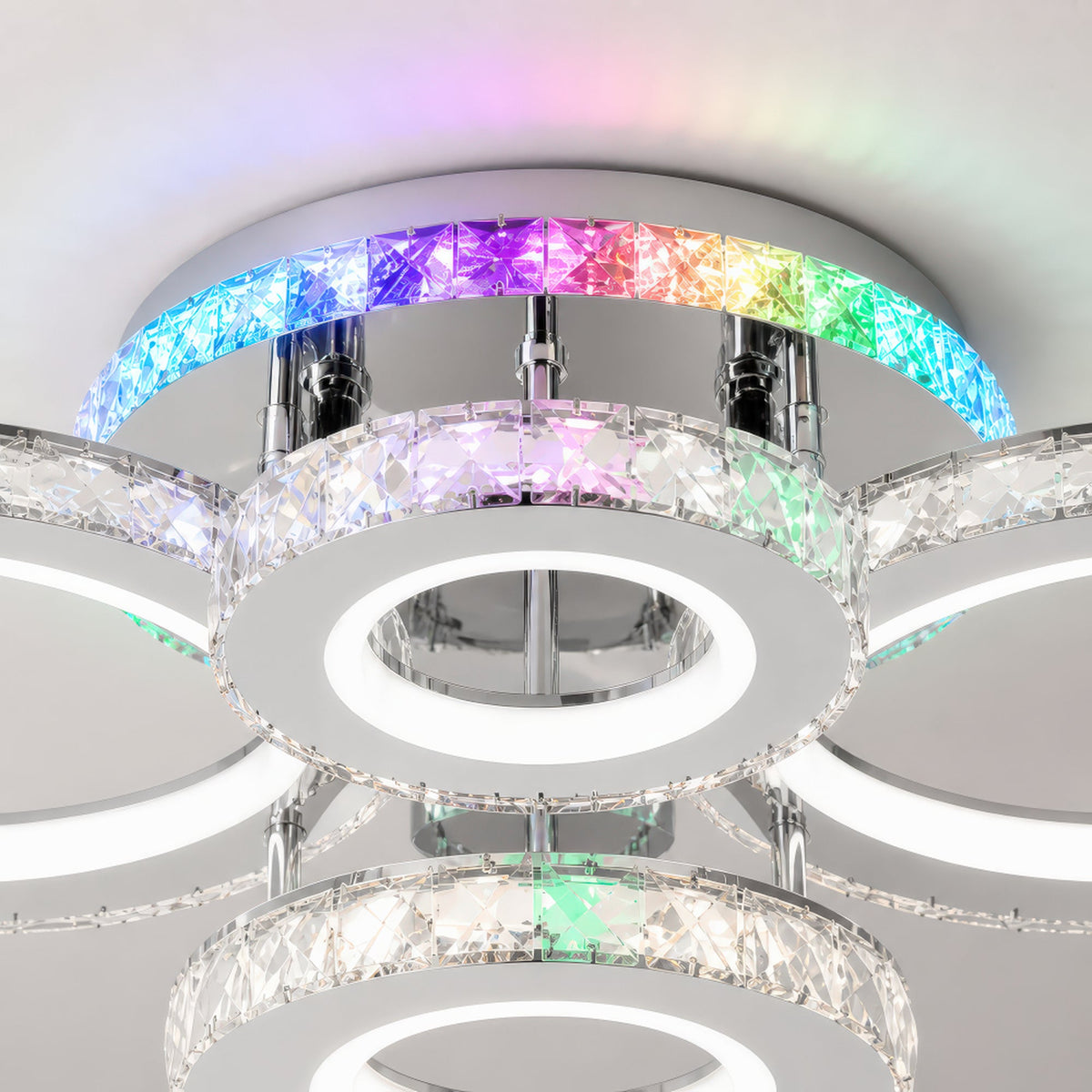 LED luster s diaľkovým ovládačom a krištáľmi NOVA ROTONDA RGB 82 W, 4 kruhy, studené/teplé/neutrálne svetlo, dimovateľný, chromový, imaginea 9