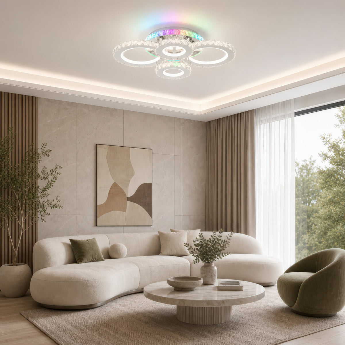 LED luster s diaľkovým ovládačom a krištáľmi NOVA ROTONDA RGB 82 W, 4 kruhy, studené/teplé/neutrálne svetlo, dimovateľný, chromový, imaginea 10