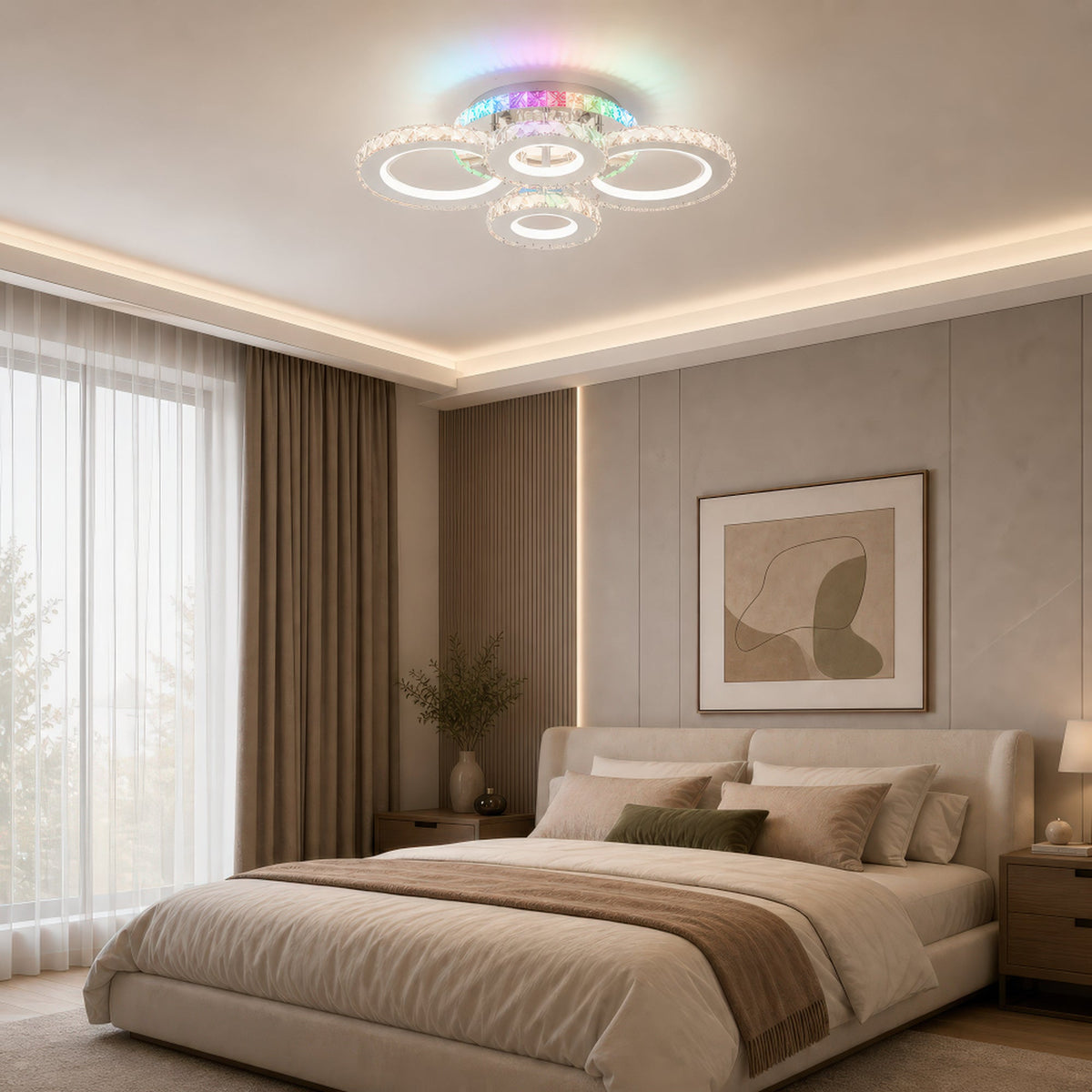 LED luster s diaľkovým ovládačom a krištáľmi NOVA ROTONDA RGB 82 W, 4 kruhy, studené/teplé/neutrálne svetlo, dimovateľný, chromový, imaginea 12
