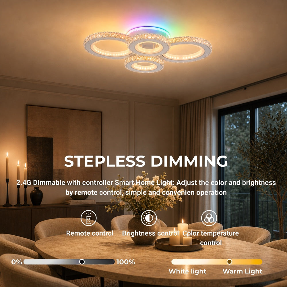 LED luster s diaľkovým ovládačom a krištáľmi NOVA ROTONDA RGB 82 W, 4 kruhy, studené/teplé/neutrálne svetlo, dimovateľný, chromový, imaginea 4