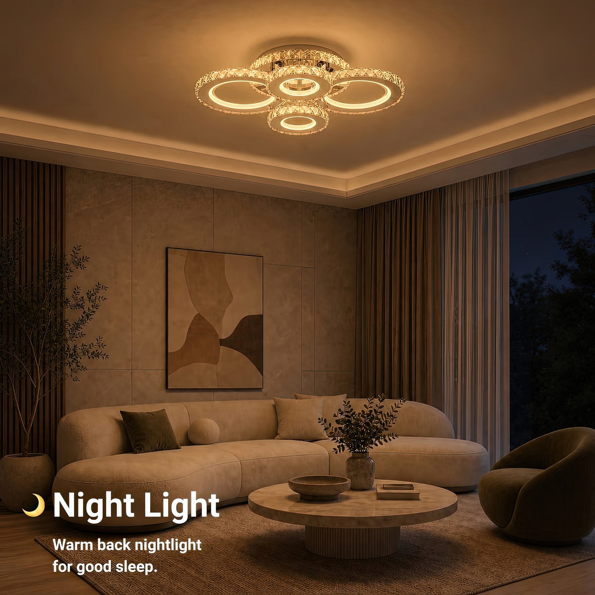 LED luster s diaľkovým ovládačom a krištáľmi NOVA ROTONDA RGB 82 W, 4 kruhy, studené/teplé/neutrálne svetlo, dimovateľný, chromový, imaginea 6