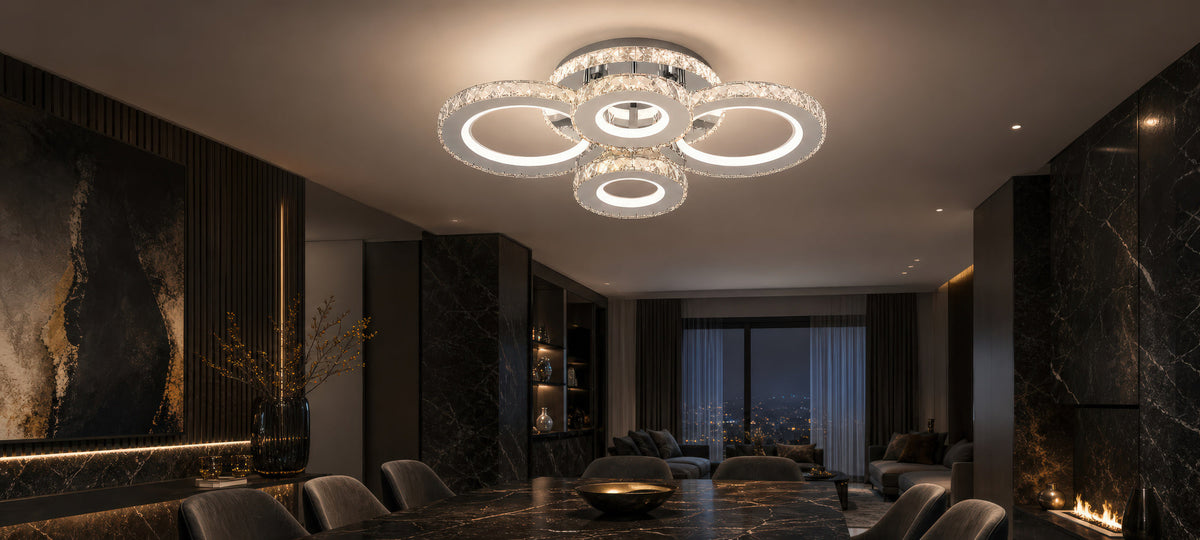 LED luster s diaľkovým ovládačom a krištáľmi NOVA ROTONDA RGB 82 W, 4 kruhy, studené/teplé/neutrálne svetlo, dimovateľný, chromový, imaginea 14