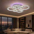 Lustra LED cu telecomanda si cristal NOVA ROTONDA RGB 144W, 6 Cercuri, lumina Rece/Calda/Neutra, Dimabila, Crom Lucios