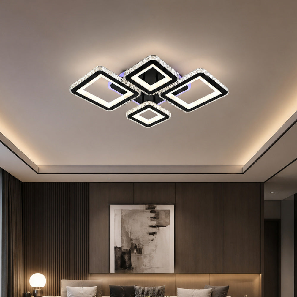 LED luster s diaľkovým ovládačom a krištáľom QUADRIS RGB 96 W, 4 štvorce, studené/teplé/neutrálne svetlo, stm dimovateľný, čierny, imaginea 1