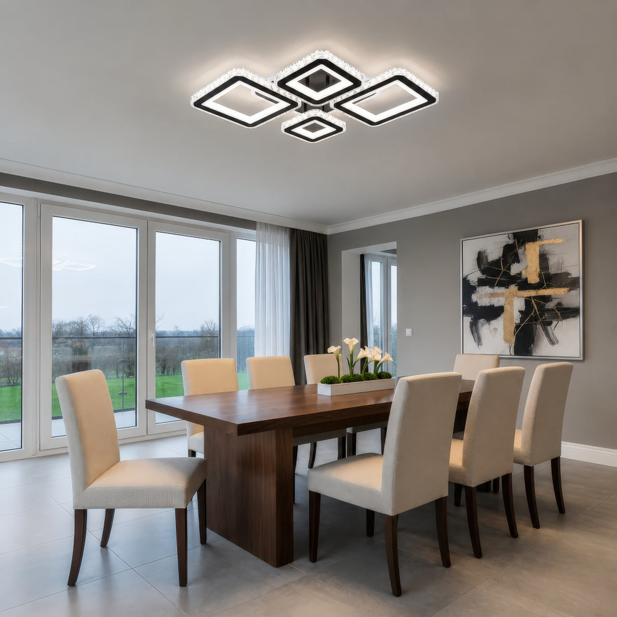 LED luster s diaľkovým ovládačom a krištáľom QUADRIS RGB 96 W, 4 štvorce, studené/teplé/neutrálne svetlo, stm dimovateľný, čierny, imaginea 11