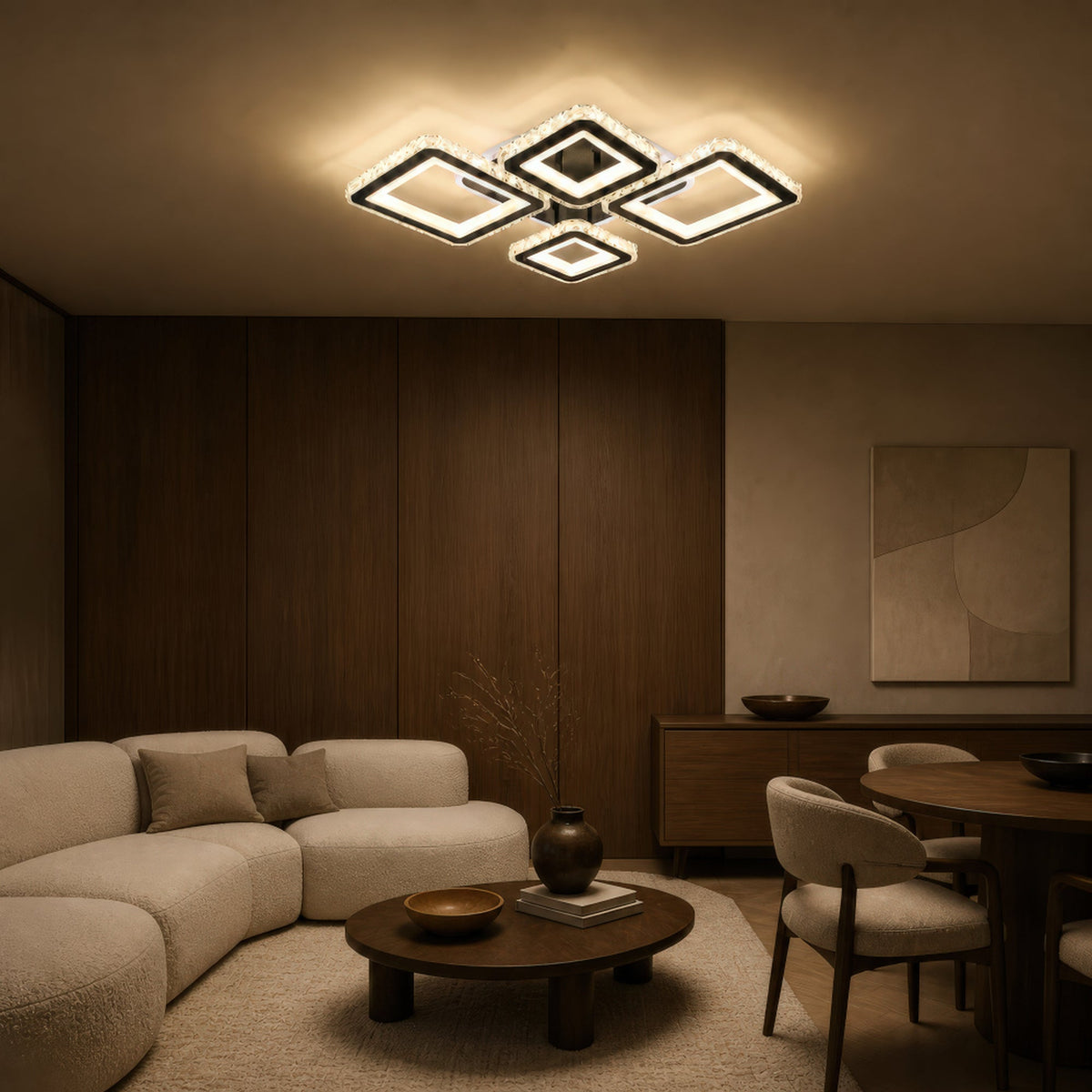 LED luster s diaľkovým ovládačom a krištáľom QUADRIS RGB 96 W, 4 štvorce, studené/teplé/neutrálne svetlo, stm dimovateľný, čierny, imaginea 12