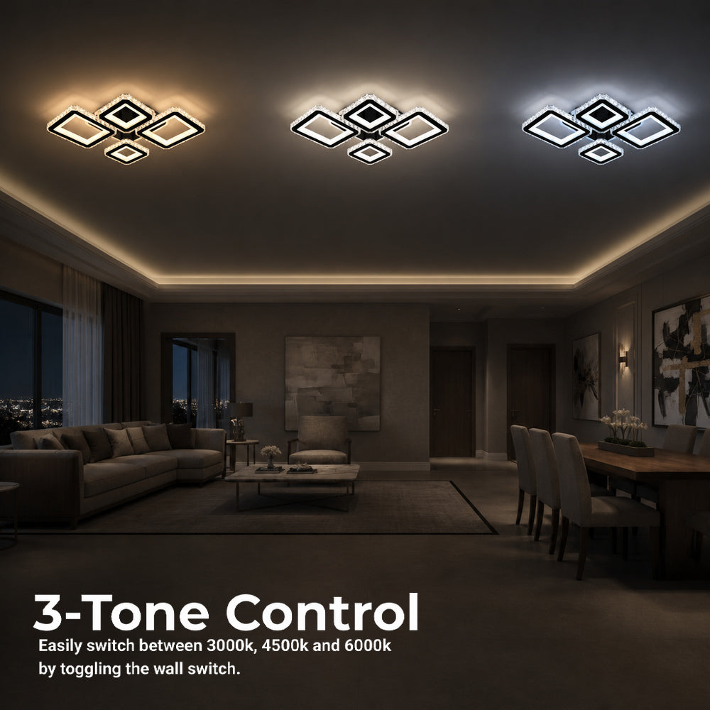 LED luster s diaľkovým ovládačom a krištáľom QUADRIS RGB 96 W, 4 štvorce, studené/teplé/neutrálne svetlo, stm dimovateľný, čierny, imaginea 5