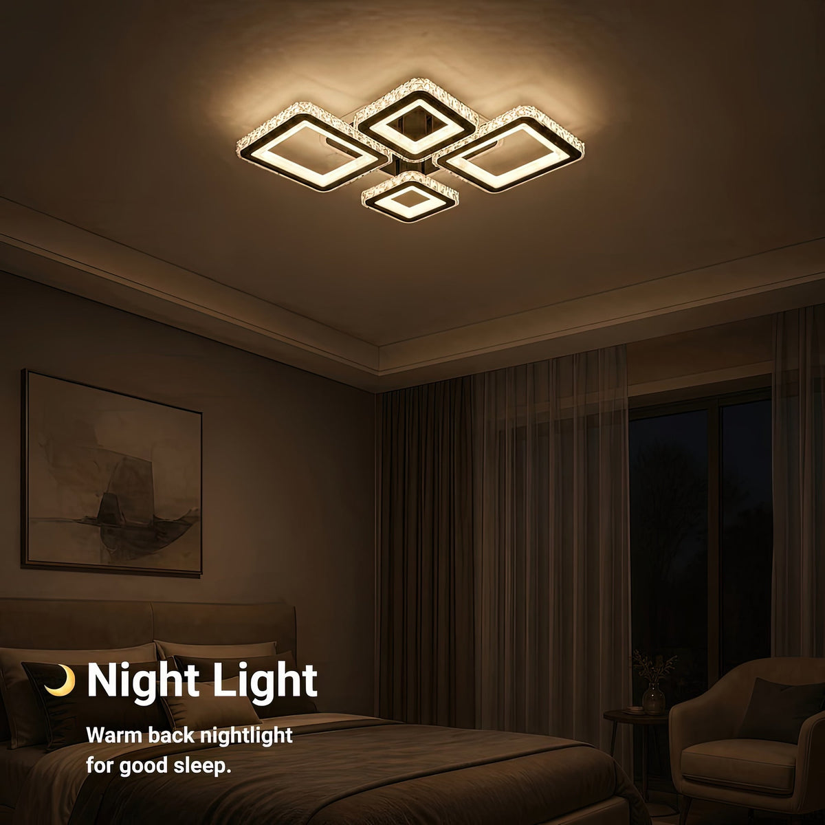 LED luster s diaľkovým ovládačom a krištáľom QUADRIS RGB 96 W, 4 štvorce, studené/teplé/neutrálne svetlo, stm dimovateľný, čierny, imaginea 6