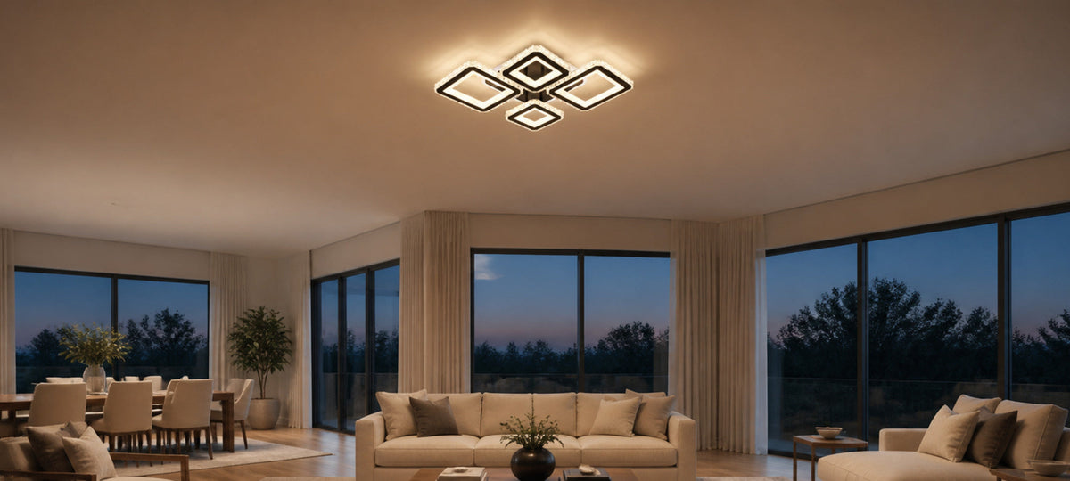 LED luster s diaľkovým ovládačom a krištáľom QUADRIS RGB 96 W, 4 štvorce, studené/teplé/neutrálne svetlo, stm dimovateľný, čierny, imaginea 15