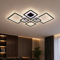 QUADRIS RGB 177W LED Chandelier with Remote Control and Crystal, 6 Squares, Cool/Warm/Neutral Light 3000K/4000K/6000K, Dimmable, Black, Metal and Crystal