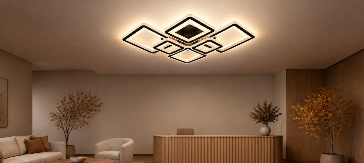 QUADRIS RGB 177W LED Chandelier with Remote Control and Crystal, 6 Squares, Cool/Warm/Neutral Light 3000K/4000K/6000K, Dimmable, Black, Metal and Crystal, imaginea 14