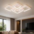 Lustra LED cu telecomanda si cristal QUADRIS RGB 175W, 6 Patrate, Lumina Rece/Calda/Neutra, Dimabila, Alb