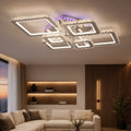 Lustra LED cu telecomanda si cristal NOVA RHOMBA RGB 168W, 6 Patrate, lumina Rece/Calda/Neutra, Dimabila, Crom Lucios