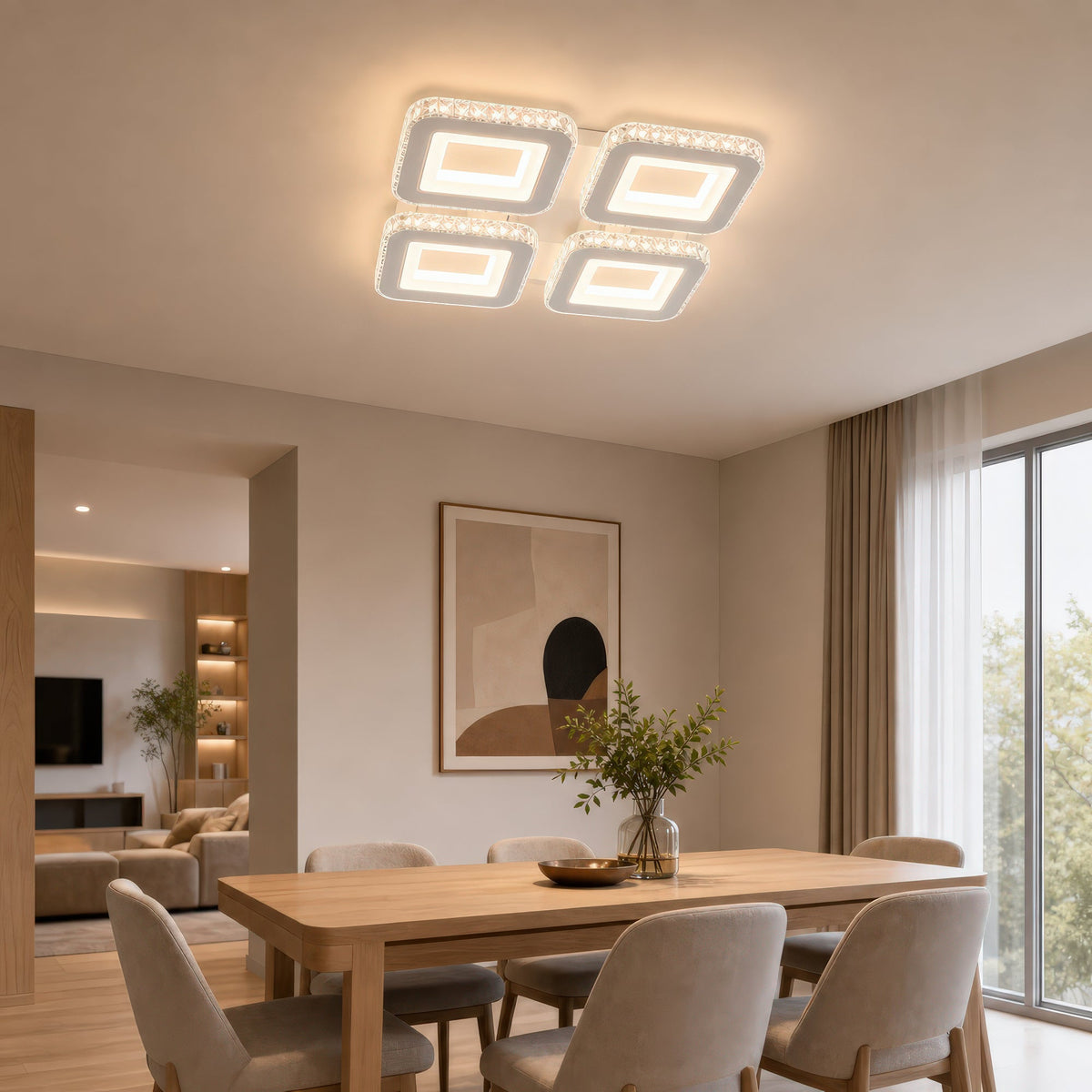 LED luster s diaľkovým ovládačom a krištáľom LEILA RGB 69 W, 4 štvorce, studené/teplé/neutrálne svetlo, stmívateľný, biela farba, imaginea 11