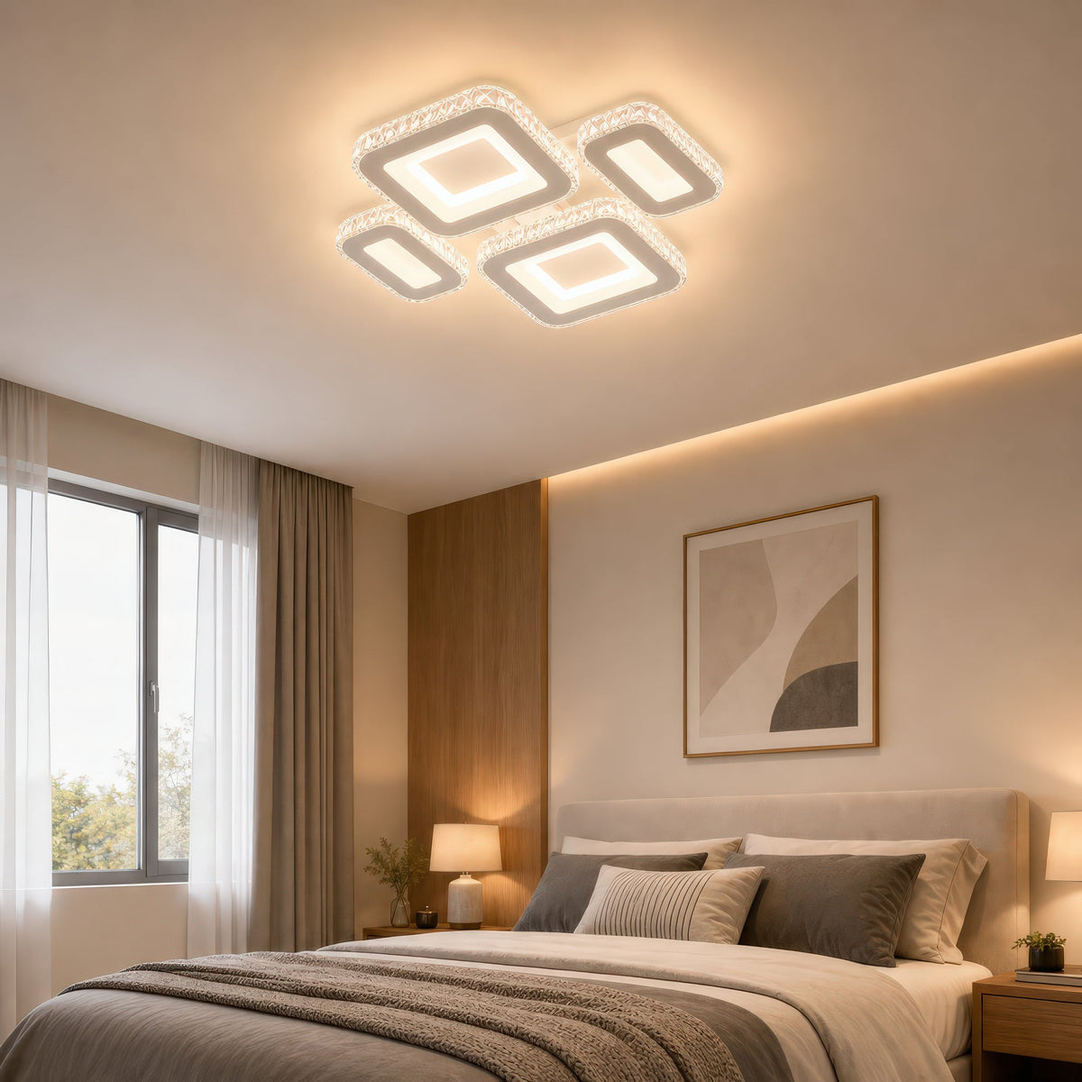 LED luster s diaľkovým ovládačom a krištáľom LEILA RGB 69 W, 4 štvorce, studené/teplé/neutrálne svetlo, stmívateľný, biela farba, imaginea 12