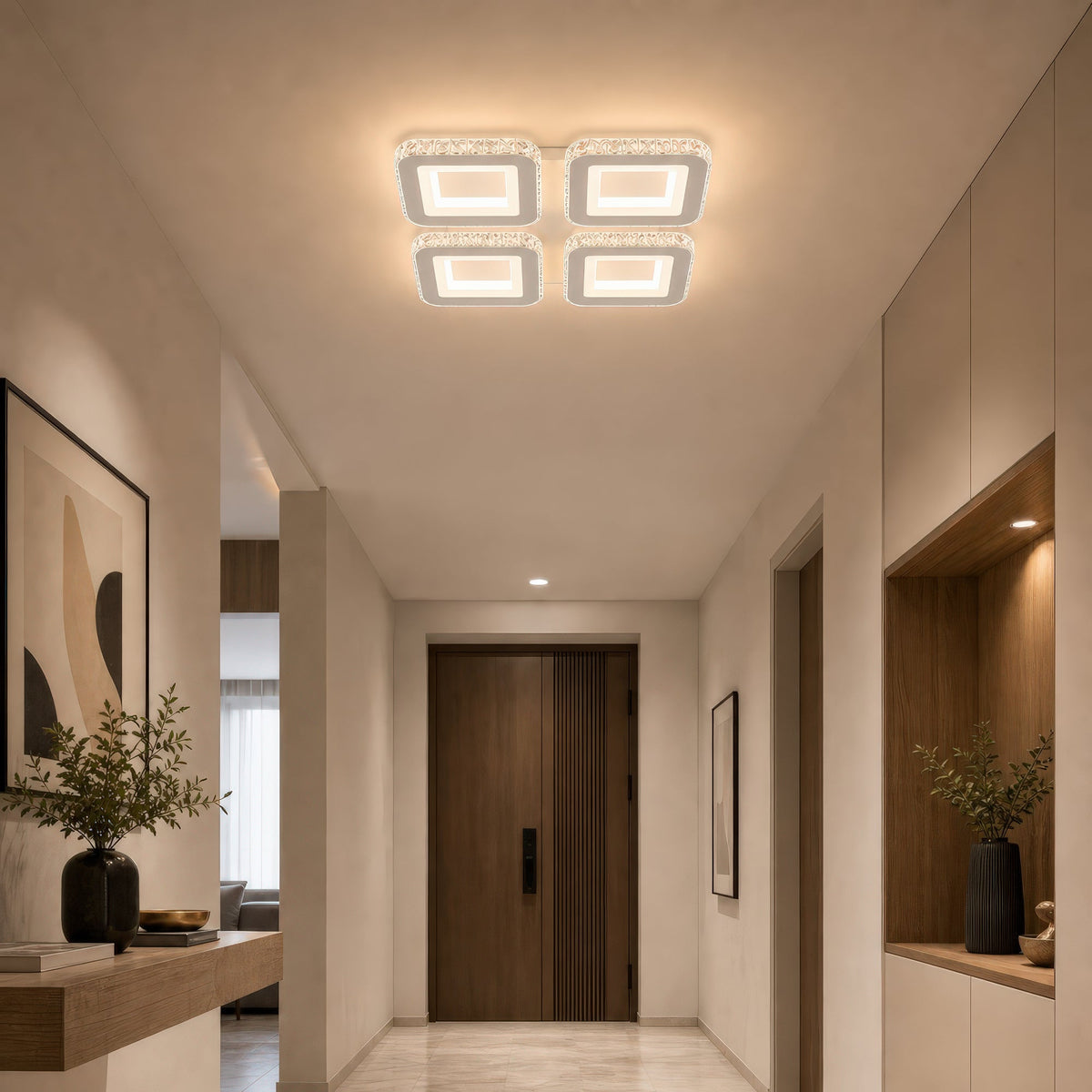 LED luster s diaľkovým ovládačom a krištáľom LEILA RGB 69 W, 4 štvorce, studené/teplé/neutrálne svetlo, stmívateľný, biela farba, imaginea 13